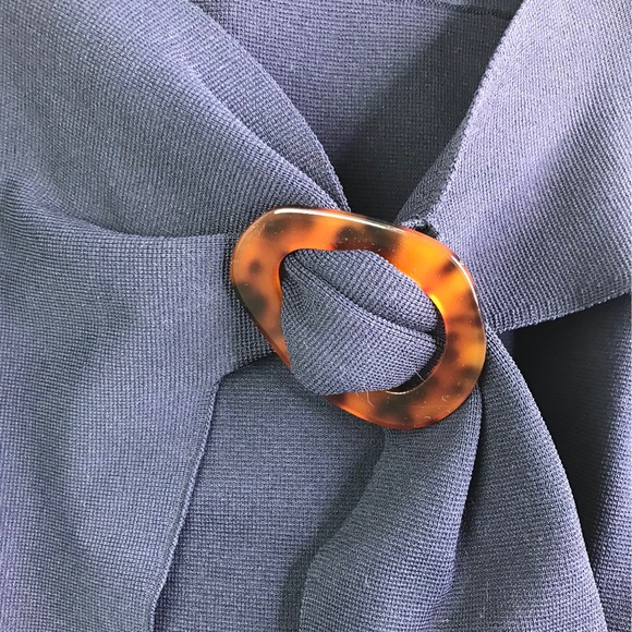 Sandro Paris Women's Skirt A-Line Navy Blue Knit Tortoise Belted Marine Sz L - Picture 4 of 9